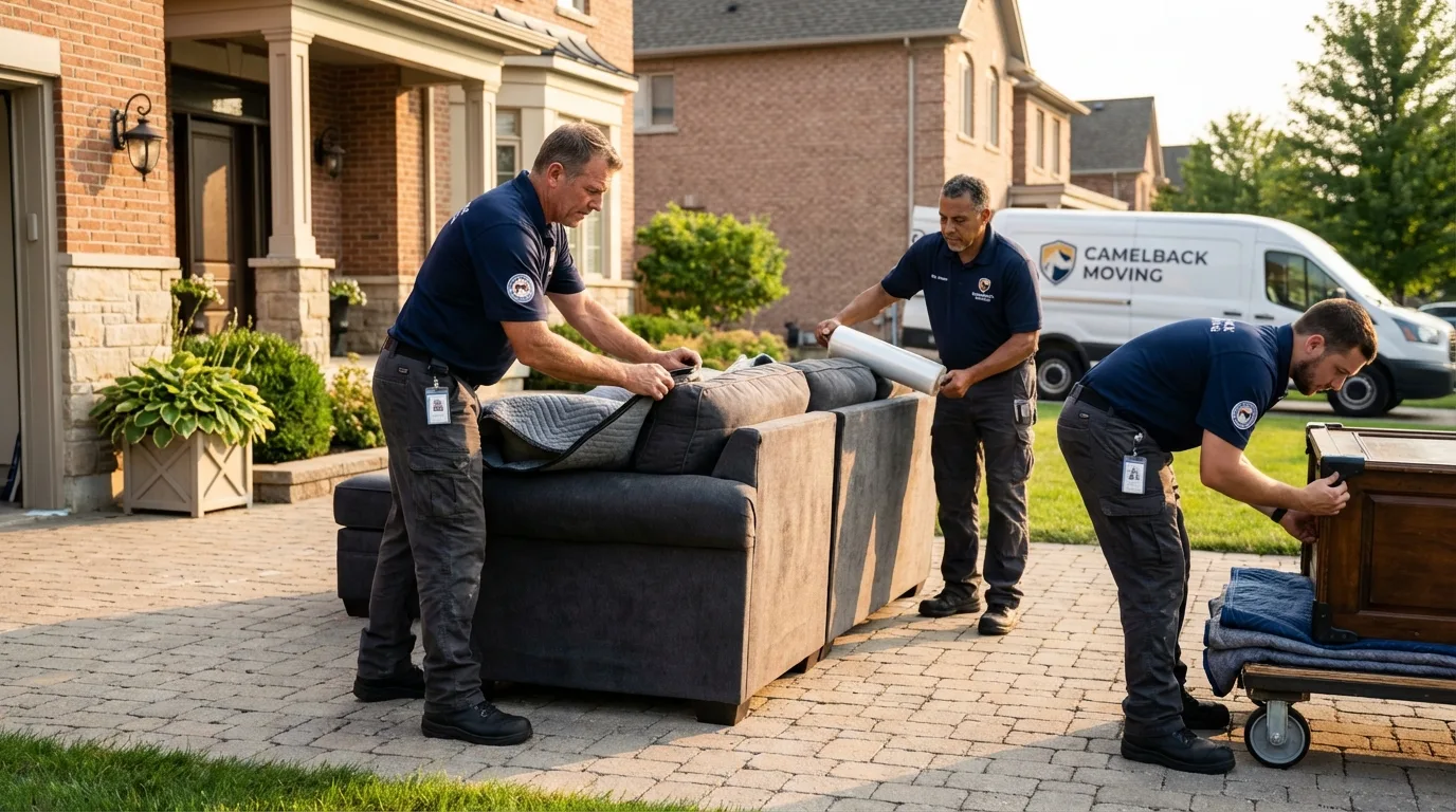 Large estate moving crew wrapping furniture in Painesville, OH