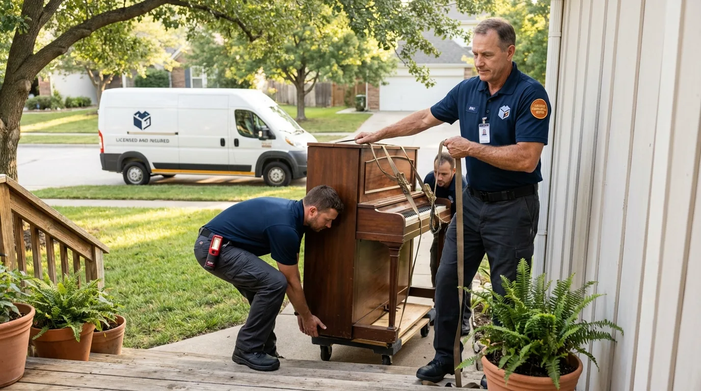 Licensed piano movers securing grand piano in Painesville, OH
